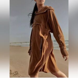 Free People Brown Hooded Sweatshirt Dress